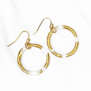 Minimalistic big circle earrings with gold 23ct, lampwork hoop earrings, borosiliate glass, classy and elegant, boho, rustic hoop earrings image 3