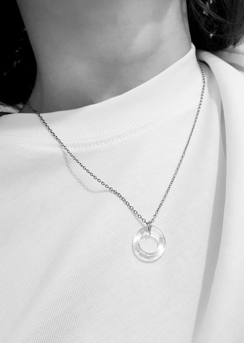 Little circle glass necklace, hoop pendant, borosilicate glass, tiny elegant necklace, minimalist, paris chic, lampwork pednant, clear glass image 5