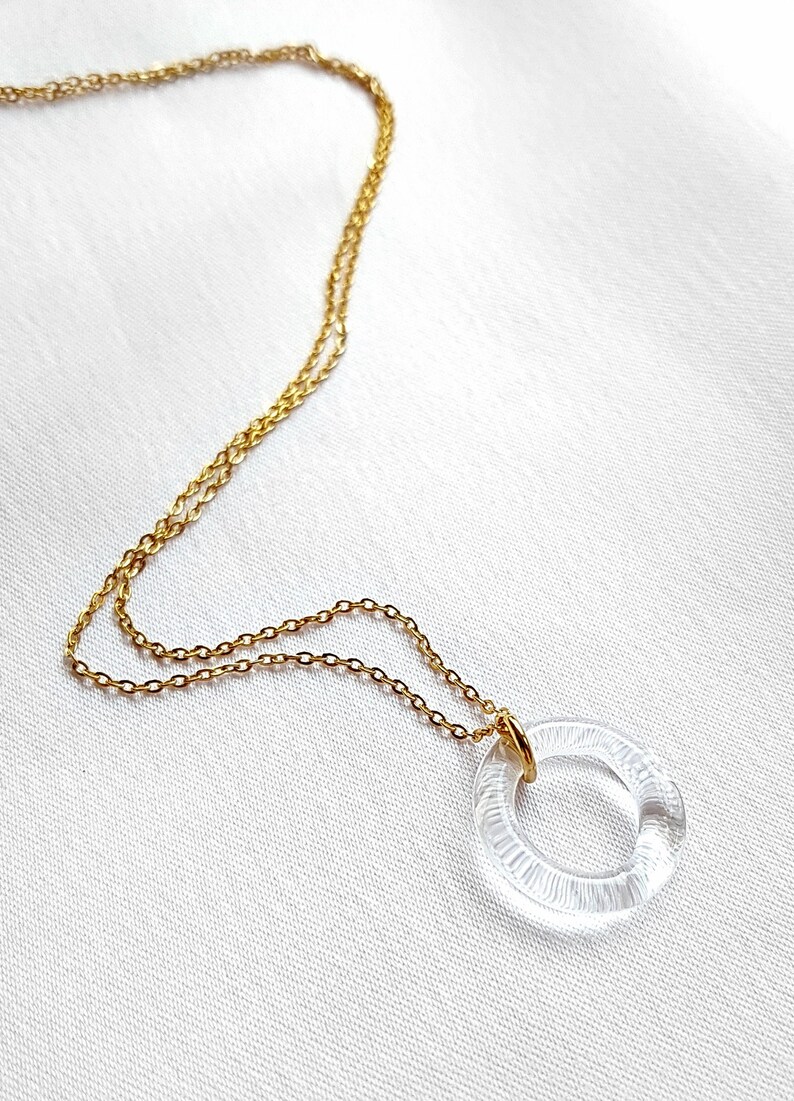 Little circle glass necklace, hoop pendant, borosilicate glass, tiny elegant necklace, minimalist, paris chic, lampwork pednant, clear glass image 7