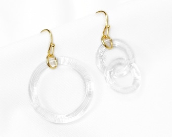 Handcrafted Asymmetrical Glass Circle Earrings - Minimalist Elegance, Borosilicate Glass Hoop Earrings, Lightweight, Classy, Aestetic