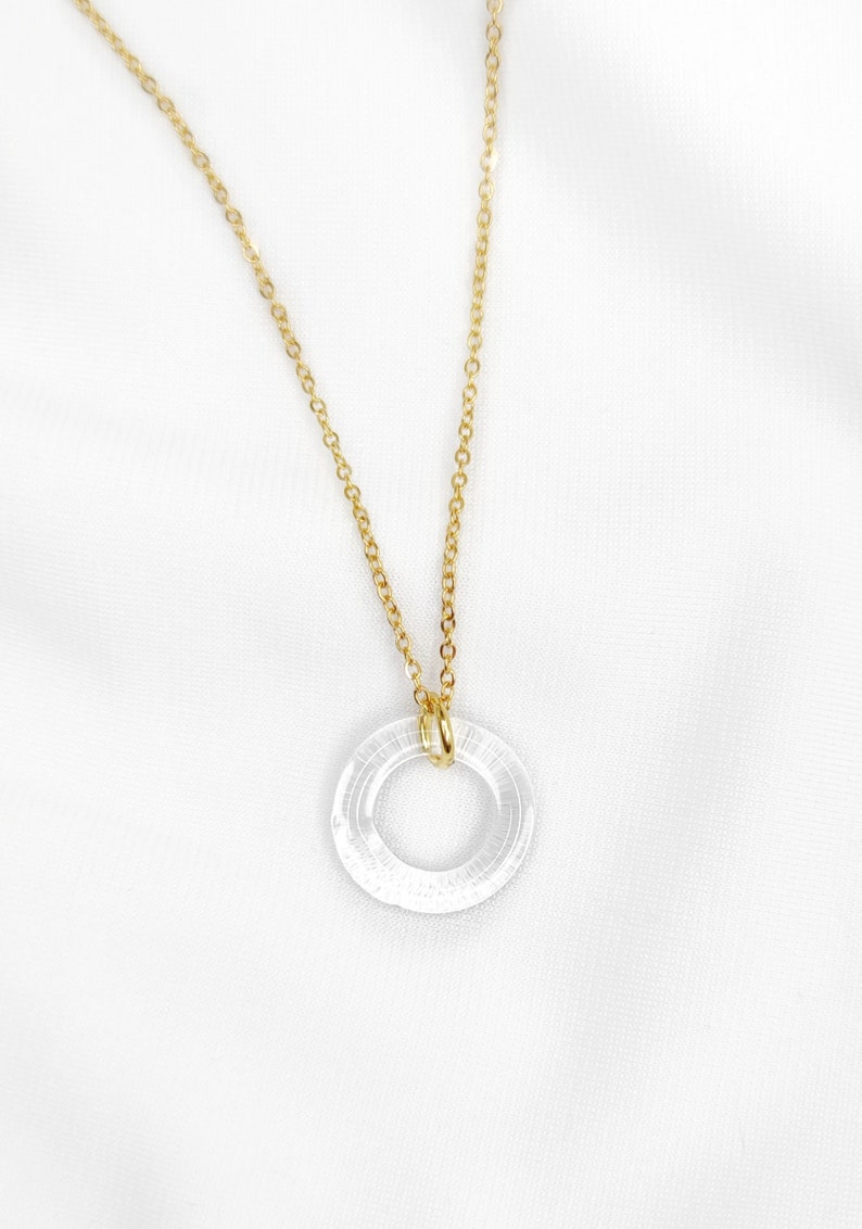 Little circle glass necklace, hoop pendant, borosilicate glass, tiny elegant necklace, minimalist, paris chic, lampwork pednant, clear glass image 4