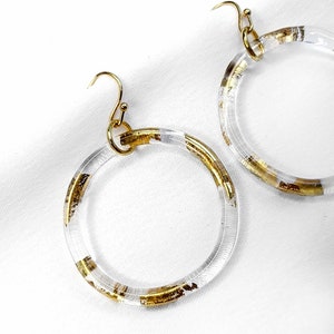 Minimalistic big circle earrings with gold 23ct, lampwork hoop earrings, borosiliate glass, classy and elegant, boho, rustic hoop earrings image 5