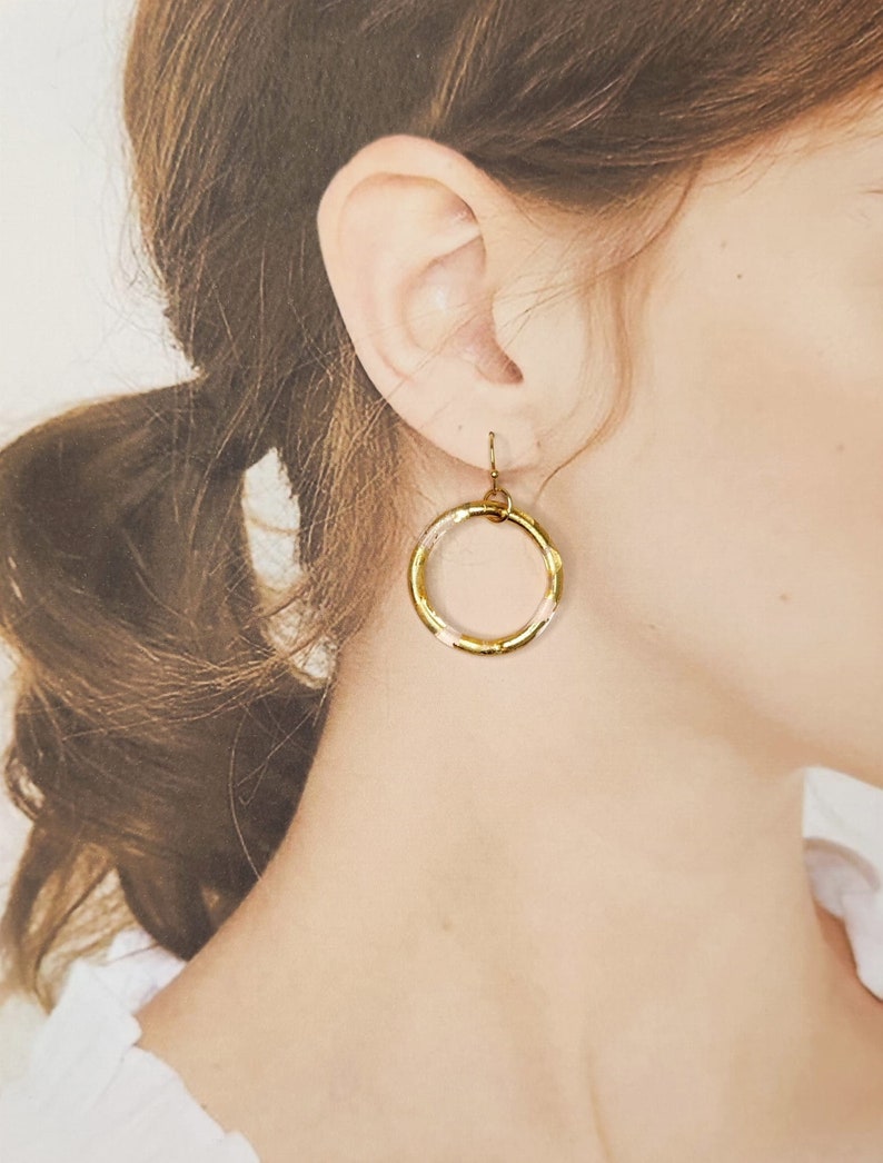 Minimalistic big circle earrings with gold 23ct, lampwork hoop earrings, borosiliate glass, classy and elegant, boho, rustic hoop earrings image 1