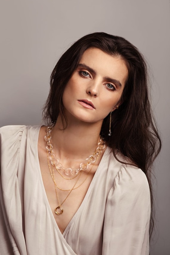 Minimalistic glass collar, lampwork necklace, borosilicate glass, chain necklace, wedding collar, hoop necklace, unique woman collar