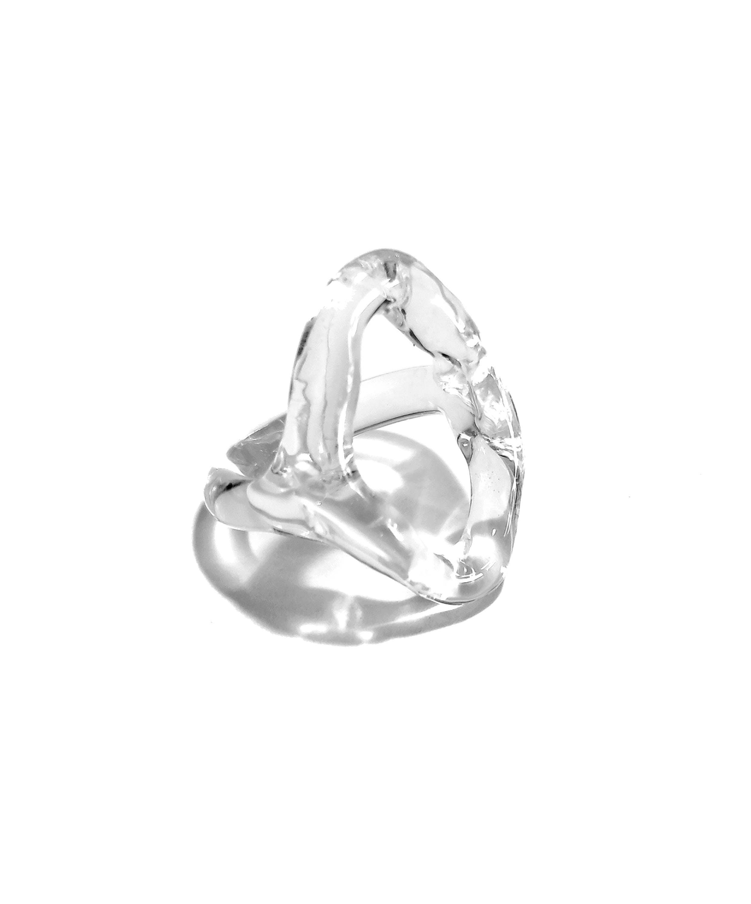 Kräftiger Klarglasring – Handgefertigter Statement-Schmuck aus recyceltem Glas, organisches, vom Ozean inspiriertes Design, Statement-Ring, einzigartiges Ringstück