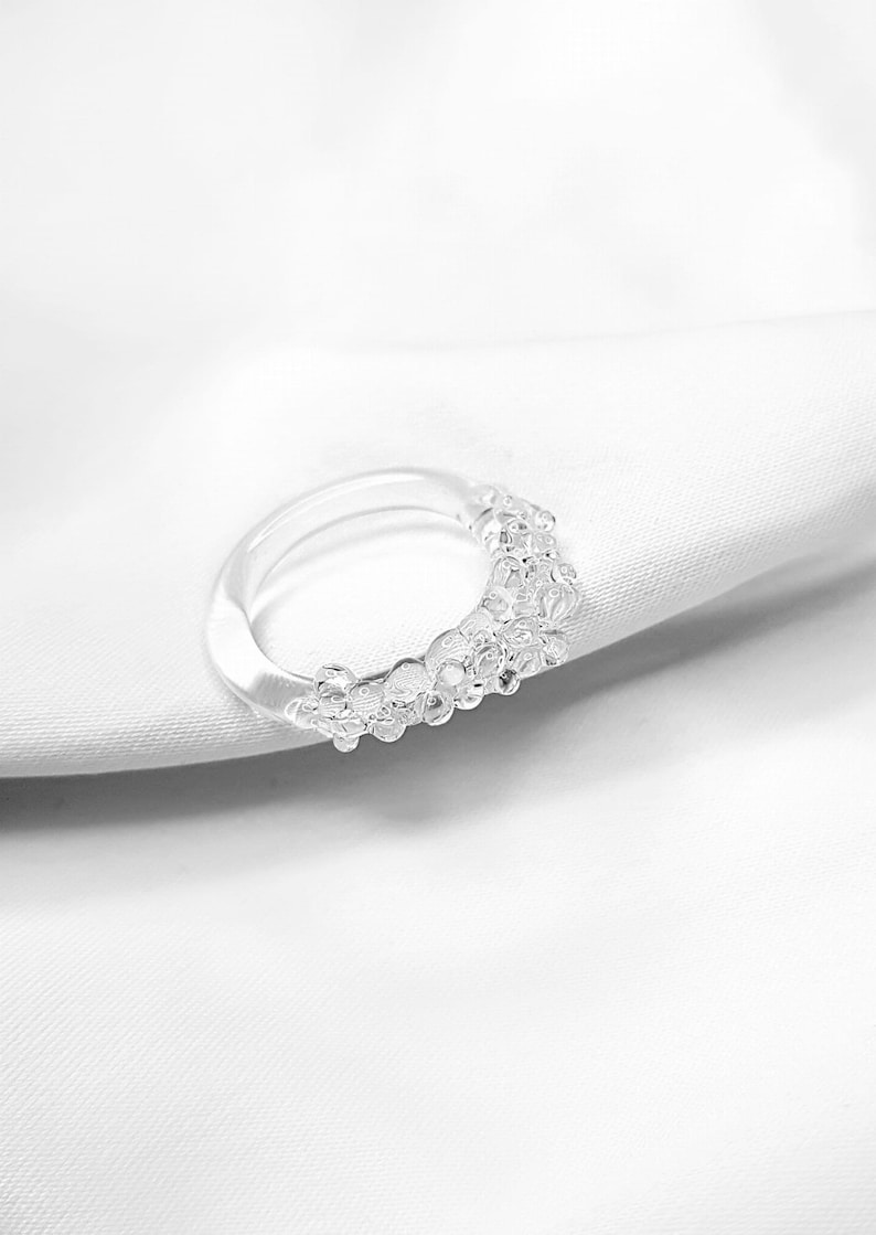 Gorgeous clear glass ring, minimalist & simple, elegant ring, lampwork, borosilicate glass, cocktail ring, cinderella ring, glass dots ring image 5