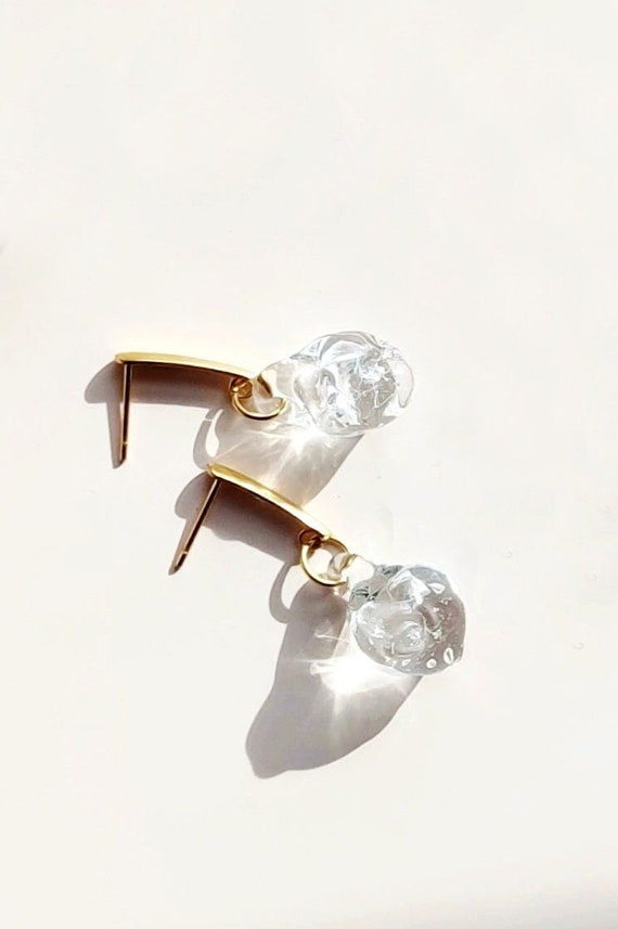 アクセサリー Mame Organic motif Glass Earrings clear Round Glass Earrings, Set in Silver or Vermeil – Mariquita