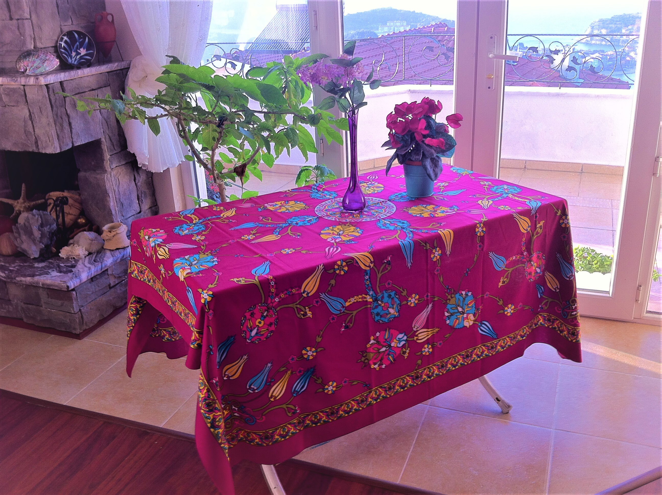 FUCHSIA Turkish Tablecloth Cotton Large Tablecloth Vintage Etsy UK