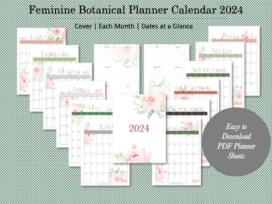 2024 Feminine Botanical Printable Calendar - Etsy