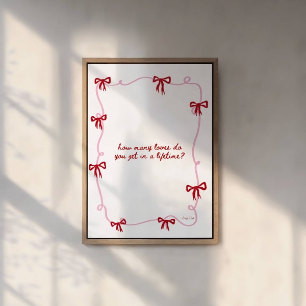 Magnolia Parks, Jessa Hastings, Living room art, dorm room art, how many loves do you get in a lifetime, minimalist art, pink & red, bows