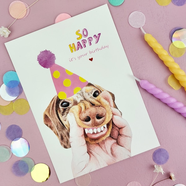 Postkarte "Geburtstagsdackel", Geburtstagskarte für Hundeliebhaber, Geburtstagskarte Dackel, lustige Geburtstagskarte Hund, Dackelkarte