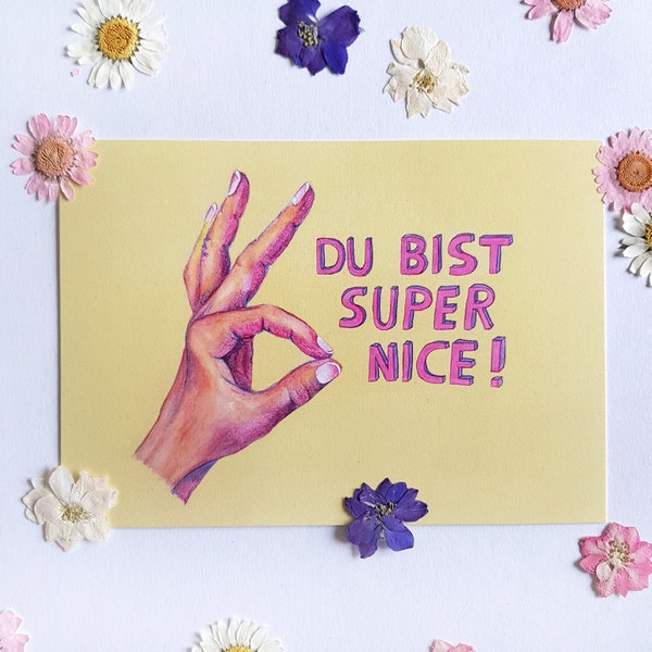 Postkarte "super nice", Grußkarte, du bist super Karte, Dankeskarte