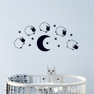 Counting Sheep Crescent Moon and Stars Bedroom Wall Decal / Star Night Sticker / Crib Wall Decor / Nursery Mural / Kids Wallpaper / moon