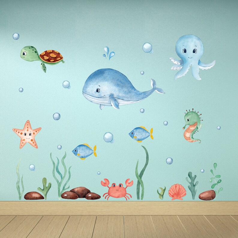 Under the Sea Vinyl Decal / Watercolor Sea Wallpaper / Sea Etsy