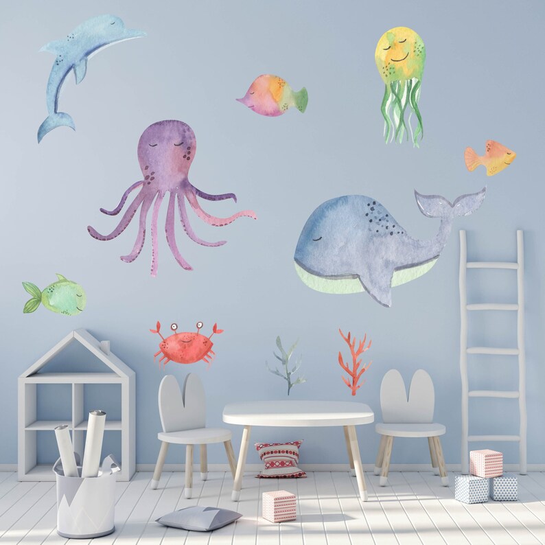 Under the Sea Vinyl Decal / Watercolor Sea Wallpaper / Sea Etsy