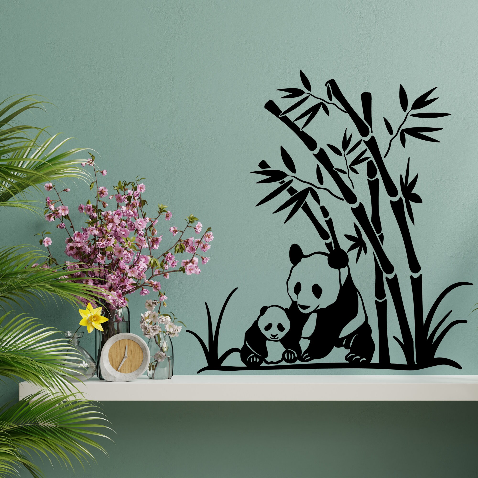 Panda Mom and Baby Decal / Panda Bamboo Forest Wall Decal / - Etsy