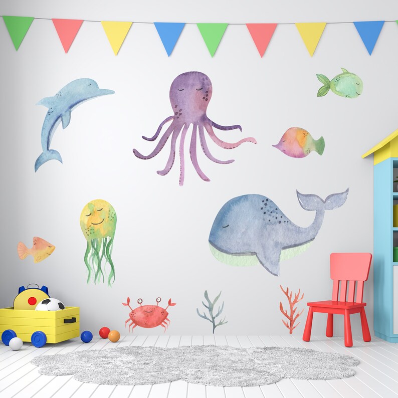 Under the Sea Vinyl Decal / Watercolor Sea Wallpaper / Sea Etsy