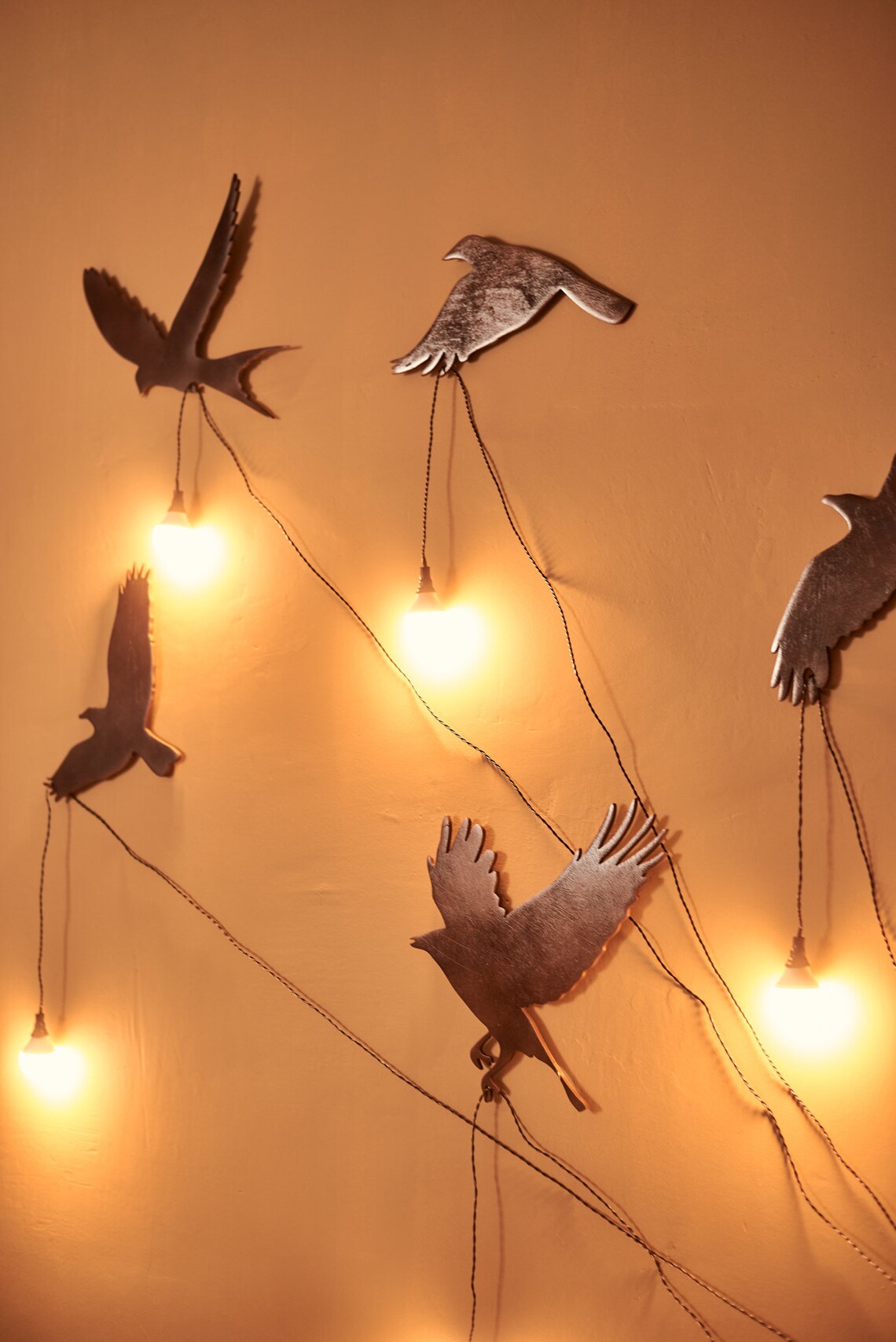 Set of 5 birds Wooden Wall Art with lamps. Freedom Etsy