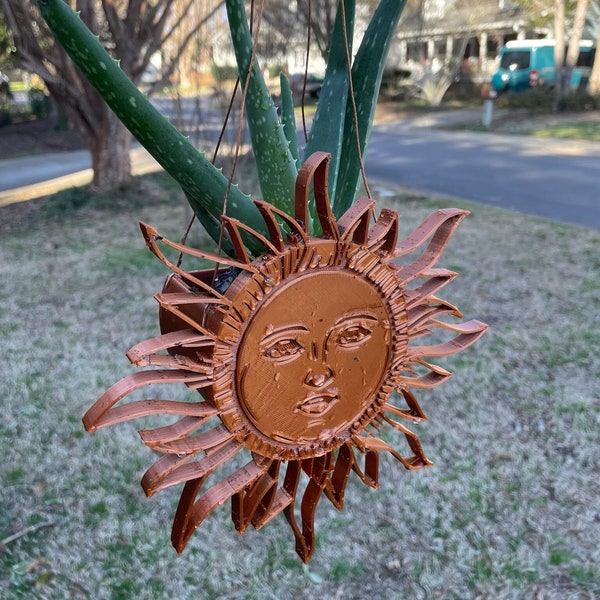 Sun With Face Hanging Planter / Copper Colored 3D Printed / Celestial Art / Indoor Outdoor Planter