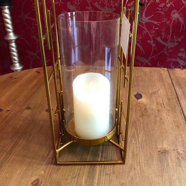 Libra Candle Holder. Lush Libra Lempicka Metallic Rich Gold Hurricane with Glass Insert