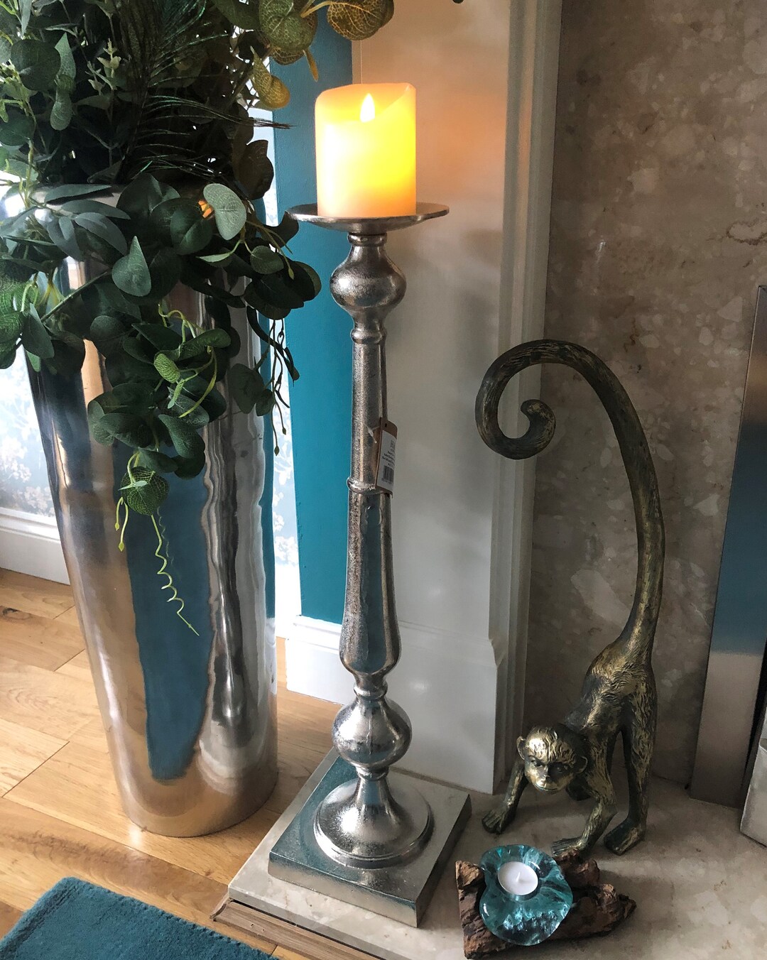 Tall Candlestick / Holder Floor Standing. Farrah Collection Hand Cast