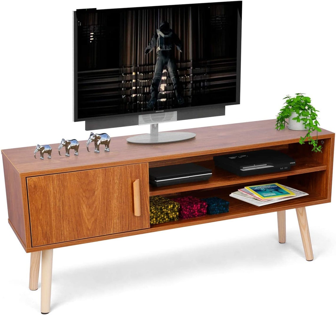 Living Room Media Console Table with Door and 2 Etsy
