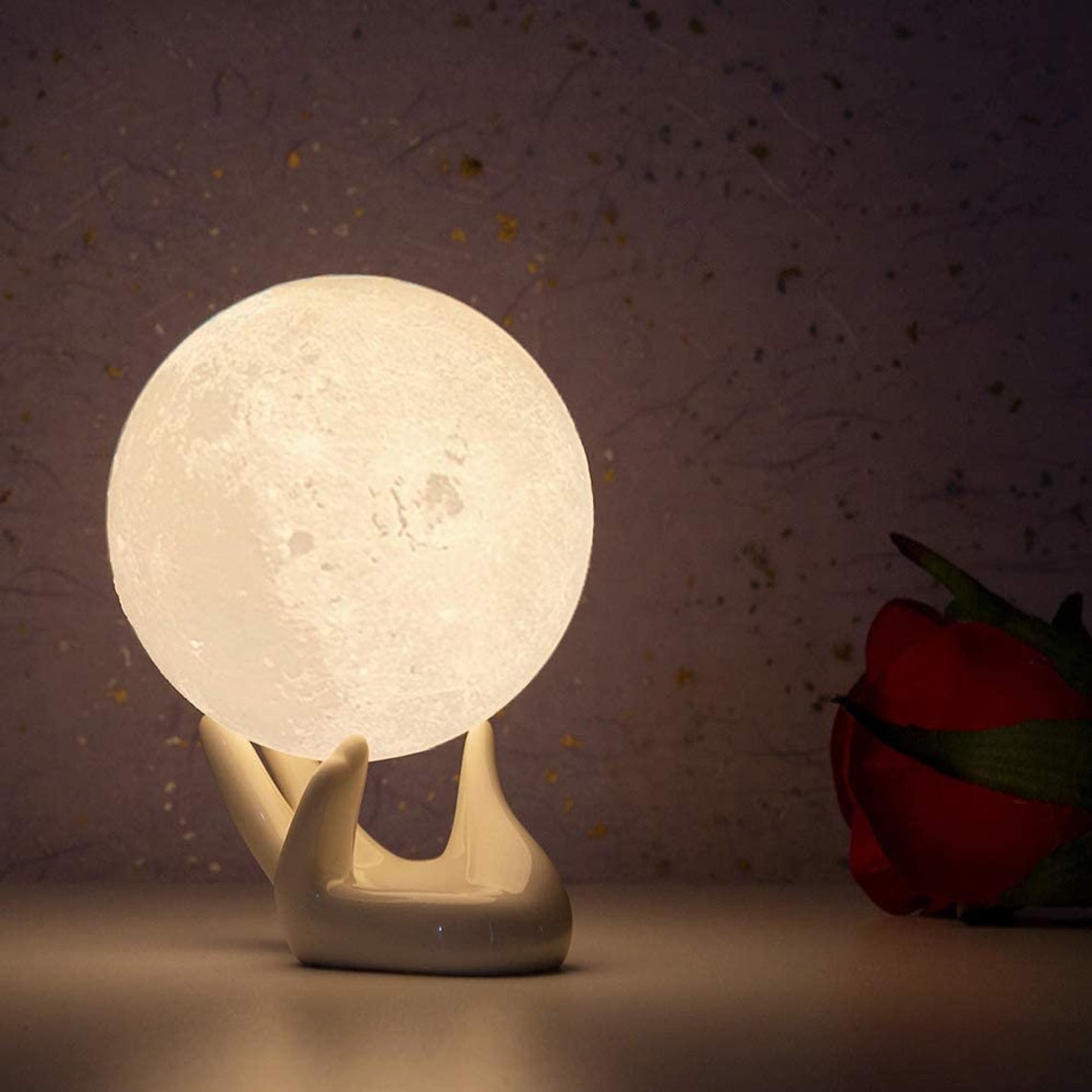 Moon Lamp Lunar Lamp Night Light with White/Black Hand Stand Etsy