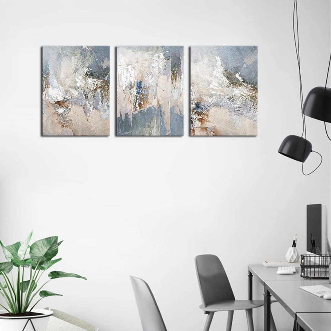 Modern Abstract Wall Art Painting Prints Blue Grey Canvas Etsy