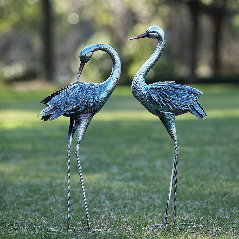 Blue Heron Decoy Garden Sculptures and Statues Metal Bird Etsy