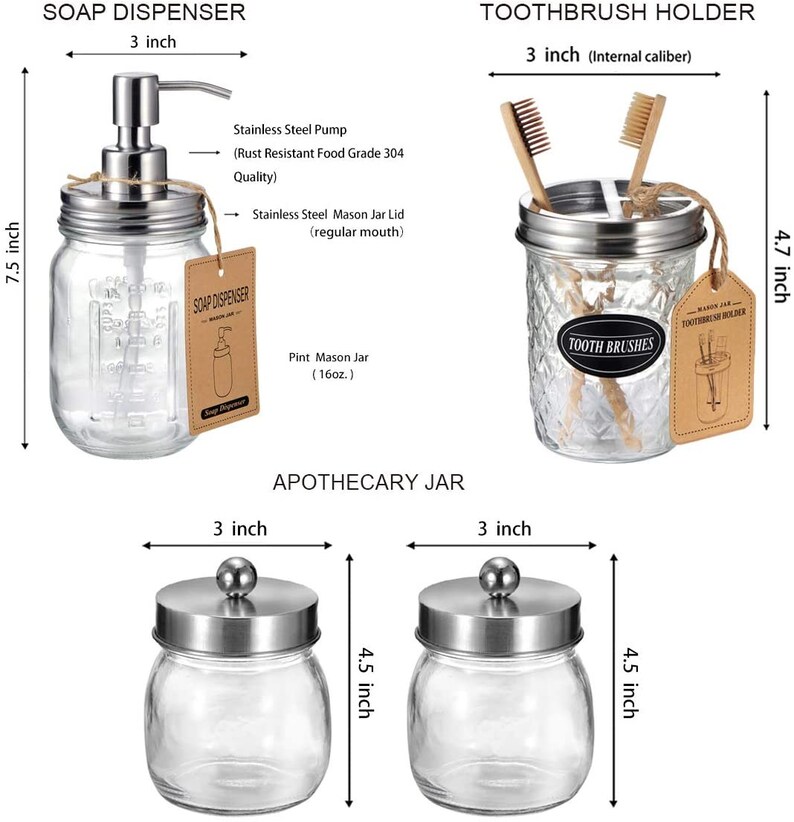 Premium Mason Jar Bathroom Accessories Set 6PCS Etsy