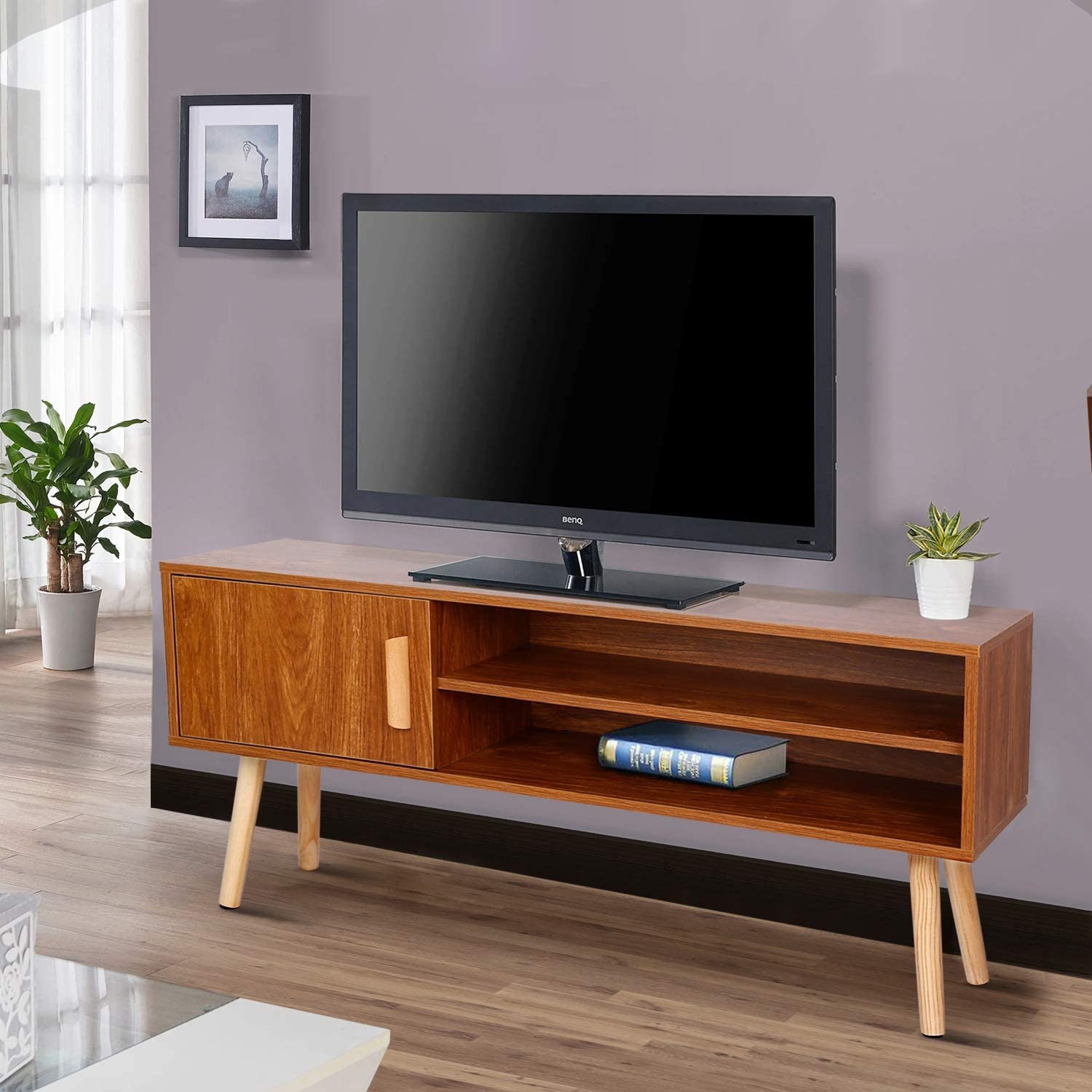 Living Room Media Console Table with Door and 2 Etsy