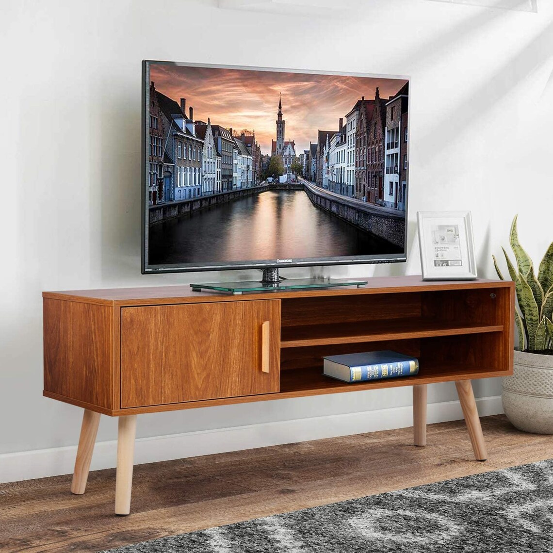 Living Room Media Console Table with Door and 2 Etsy