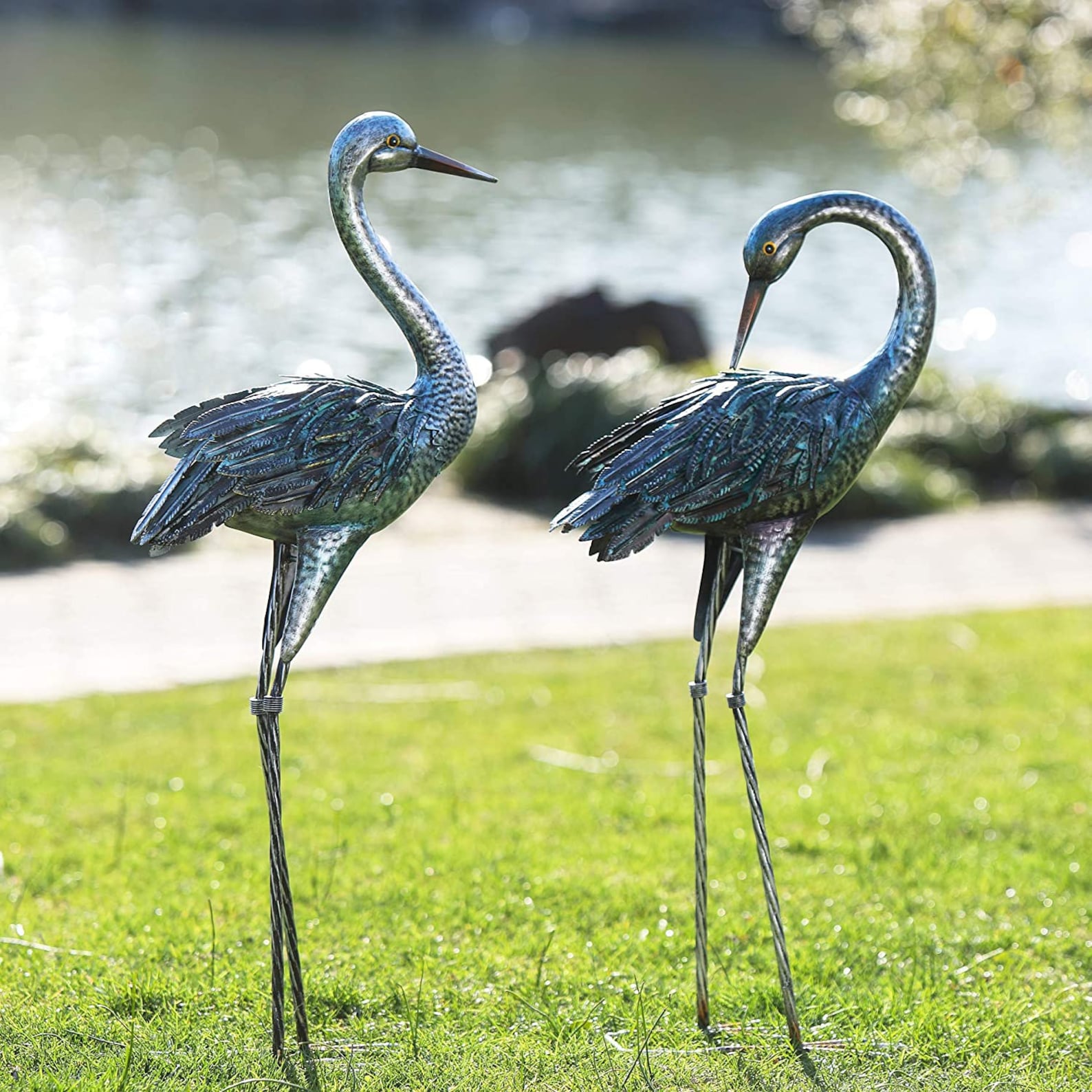 Blue Heron Decoy Garden Sculptures and Statues Metal Bird Etsy