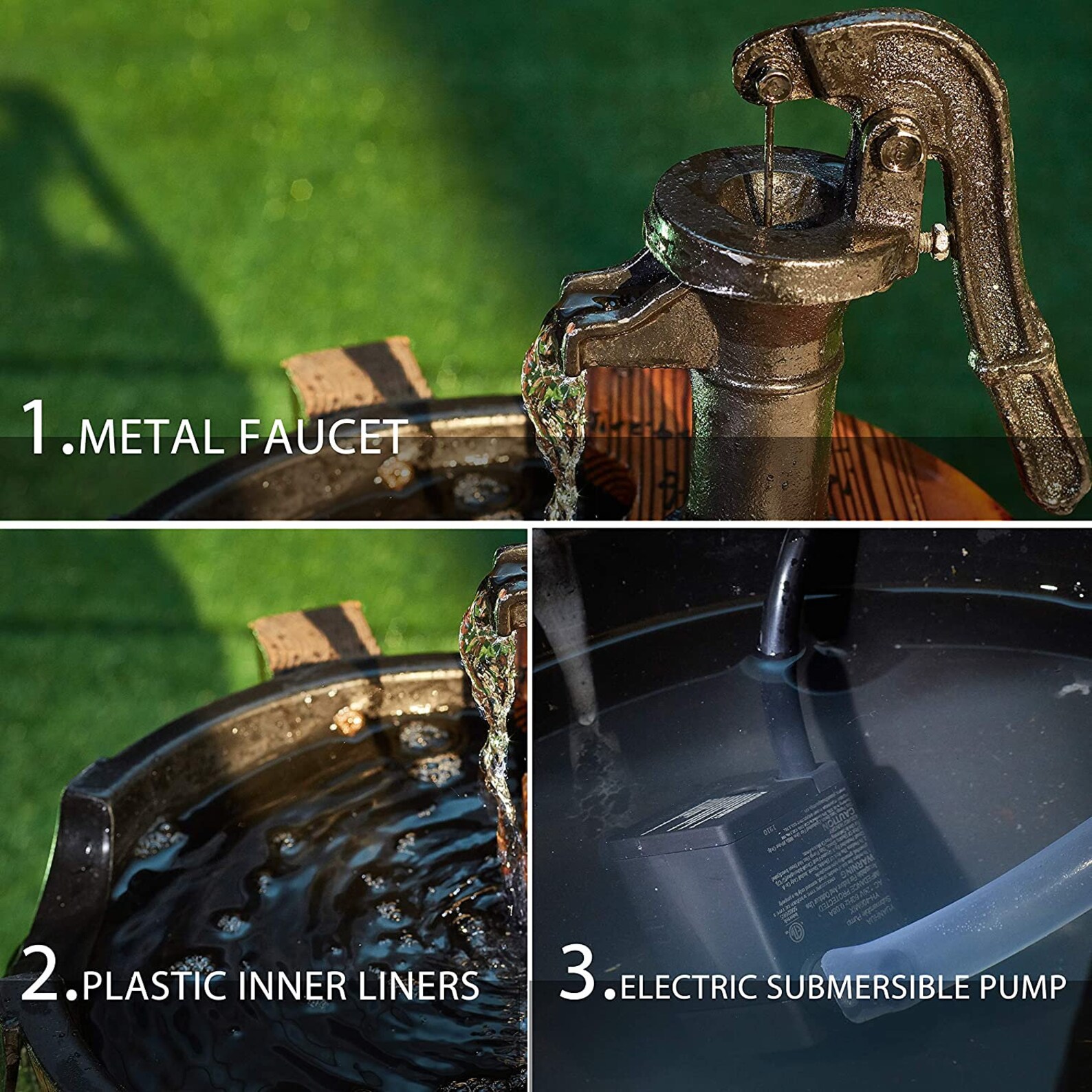 3 niveles al aire libre Patio de madera rústico barril fuente | Etsy