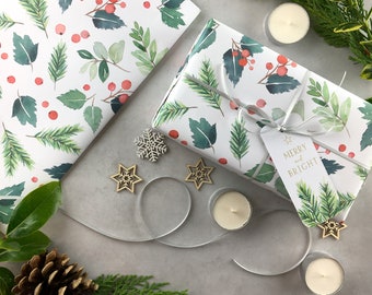 Luxury Christmas wrapping paper with berries and foliage. Christmas Gift Wrap x2 Sheets with 4 tags (500x700)