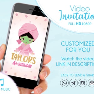 Convite de aniversário animado para dia de spa, convite de vídeo personalizado para festa de spa