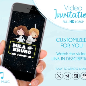 Star Wars Geburtstag animierte Einladung, personalisierte Partyeinladung, digitale Kinder-Party-Video einladen