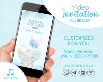 Elephant Baby Shower Invitation, Digital Invitation Elephant boy, Video Invitation Baby Shower