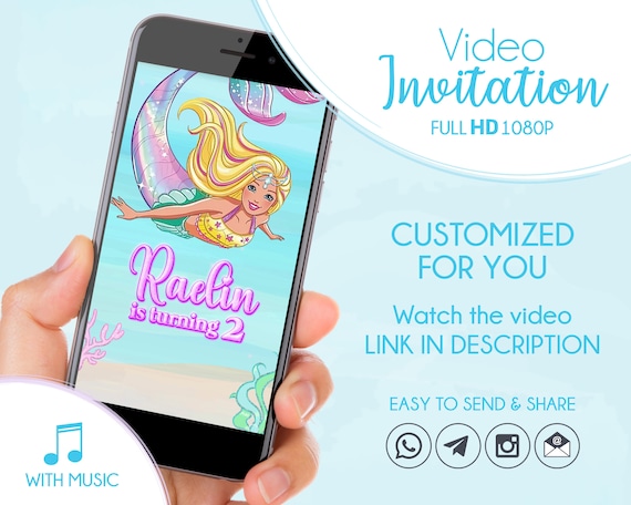 Personalized Mermaid Birthday Invitation, Kids Birthday Video Invitation Il_570xn