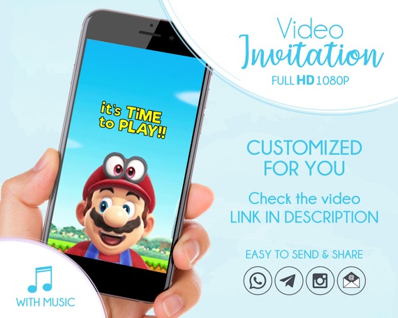 Super Mario Birthday Invitation, Video Invitation Mario Bros, Digital Invitation Super Mario Il_570xn