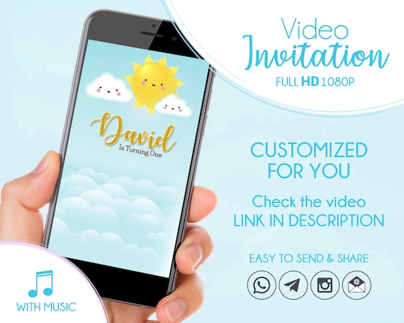 Sunshine Video Invitation, Sunshine Birthday Digital Invitation, First Birthday Boy Invitation Il_570xn