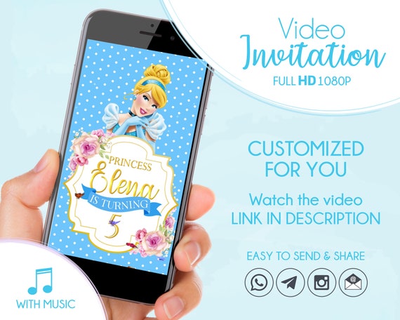 Cinderella Birthday Invitation Animated, Personalized Cinderella Party Invite Il_570xn