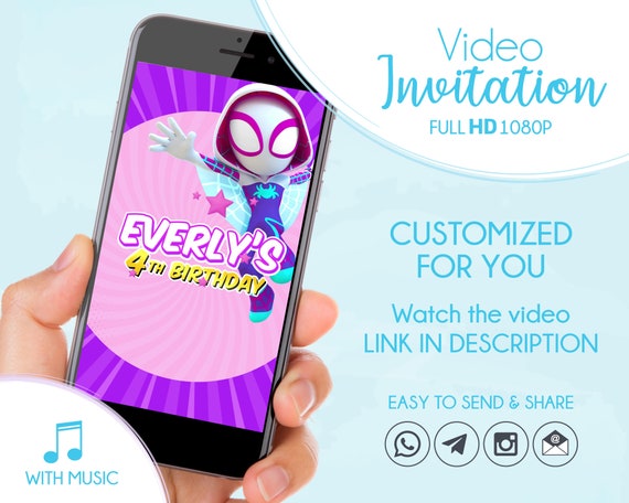 Spider Girl Birthday Invitation, Spider Gwen Invite, Amazing Friends Video Invitation Il_570xn