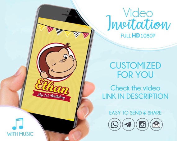 Curious George Invitation, Digital Invitation Curios George, George 1st Birthday Video Invitation Il_570xn