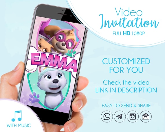 Skye Paw Patrol Birthday Invitation, Video Invitation Skye and Everest, Digital Invitation Paw Party Il_570xn