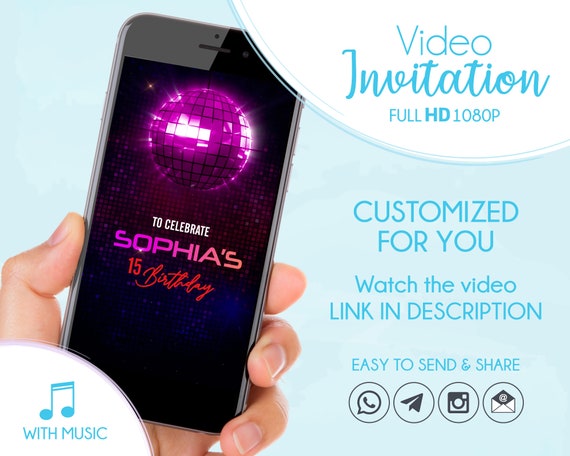 Disco Birthday Party Invitation, Digital Quinceanera Invite, Personalized Any Age Birthday Invite Il_570xn
