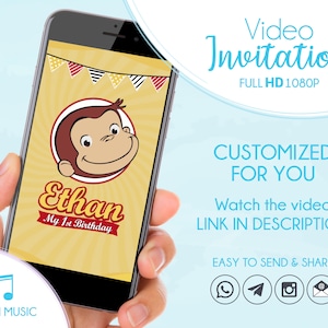 Curious George Invitation, Digital Invitation Curious George, George 1st Birthday Video Invitation