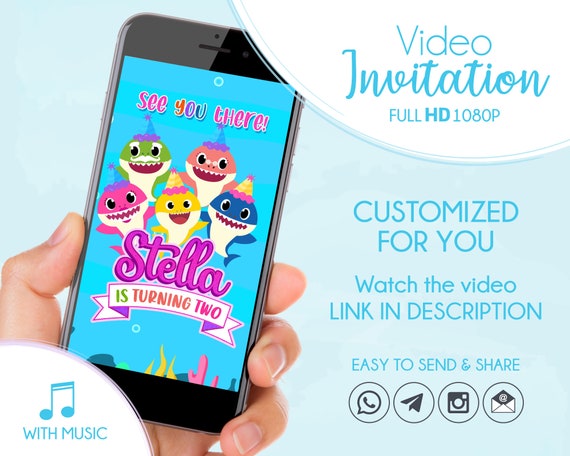 Baby Shark Personalized Birthday Invitation, Animated Invitation Baby Shark Il_570xn