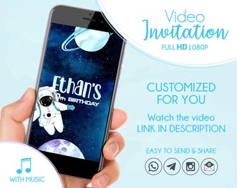 Space Party Invitation, Astronaut Birthday, Galaxy Animated invite, Personalized Digital Invitation