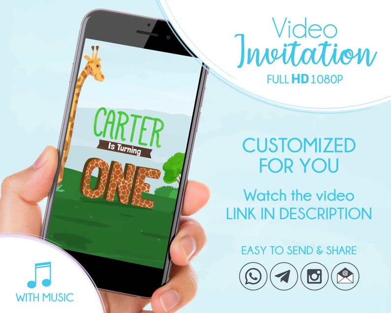 Video Invitation Safari Wild One Party Invitation Jungle Theme Animated Card